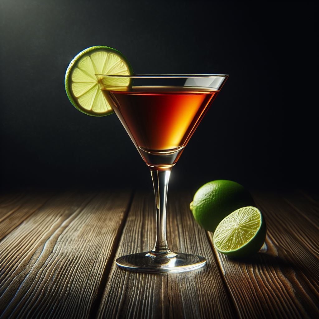 A classic Manhattan cocktail garnished with a cherry.