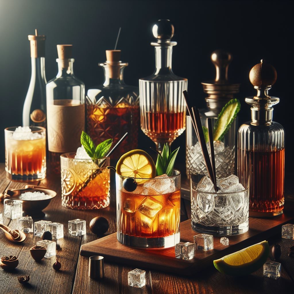 A selection of Old Fashioned cocktails with various garnishes.